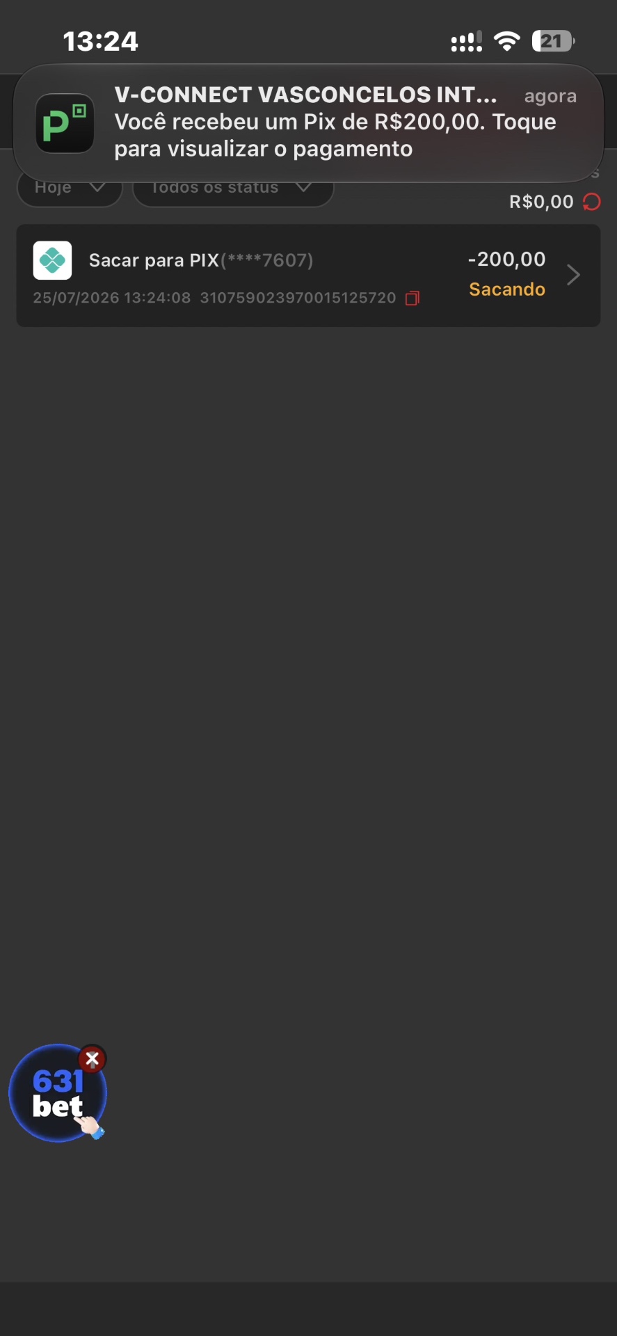 Comprovante de saque 377bet 2