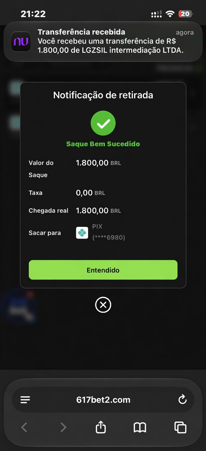 Comprovante de saque 617bet 1